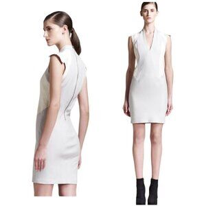 Helmut Lang Dress‎ Women 10 Gray Cream Blistered Leather Panel Sheath Mini